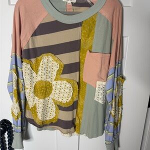 Oli & Hali Green and Yellow Graphic Patchwork Sweatshirt